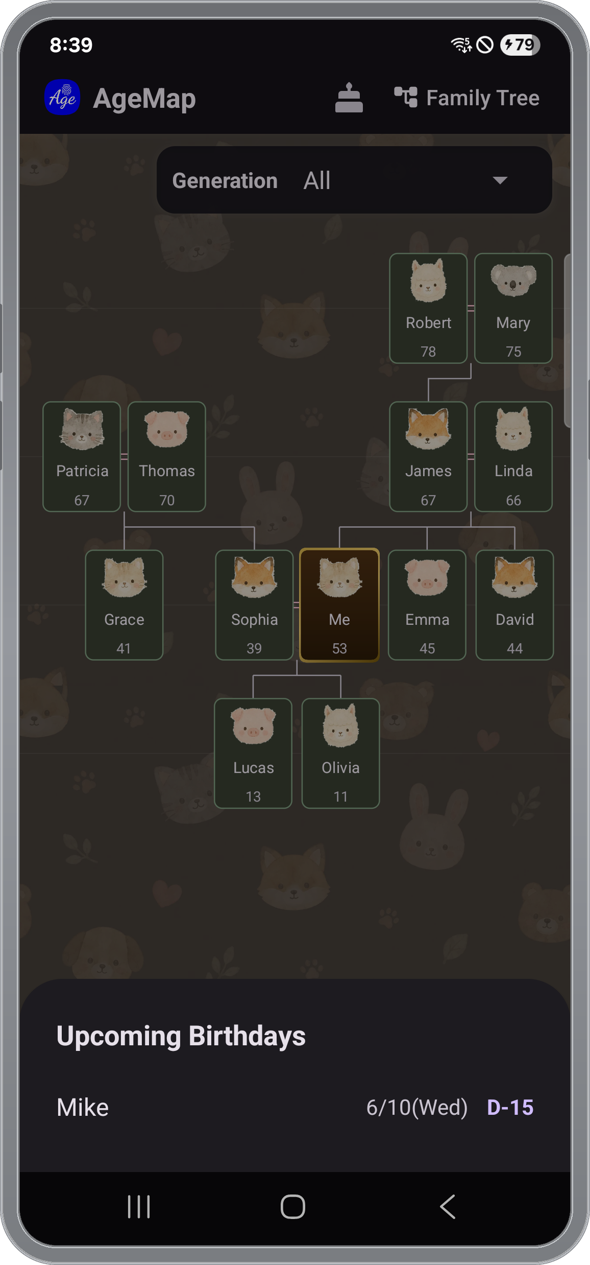 Upcoming birthdays list and reminder settings