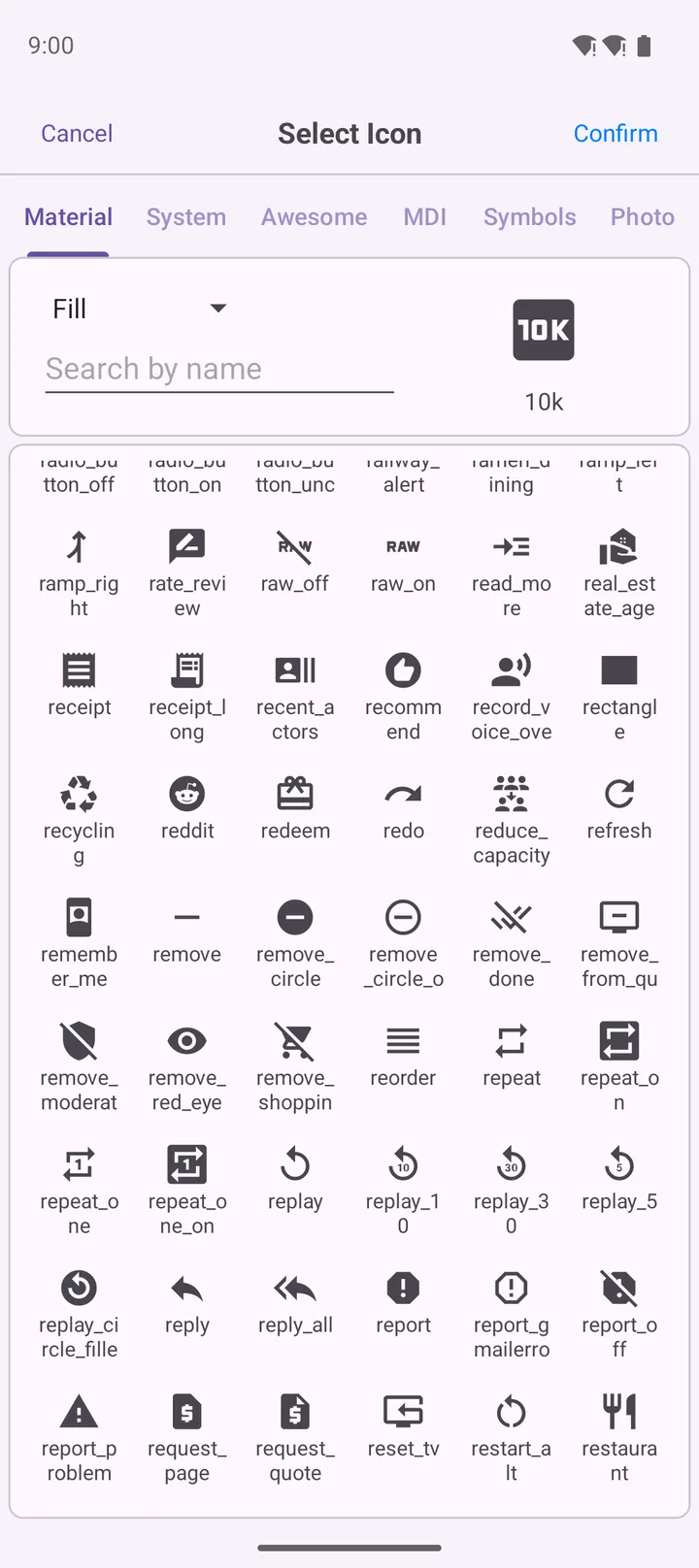Select Icon — icon font tabs and search