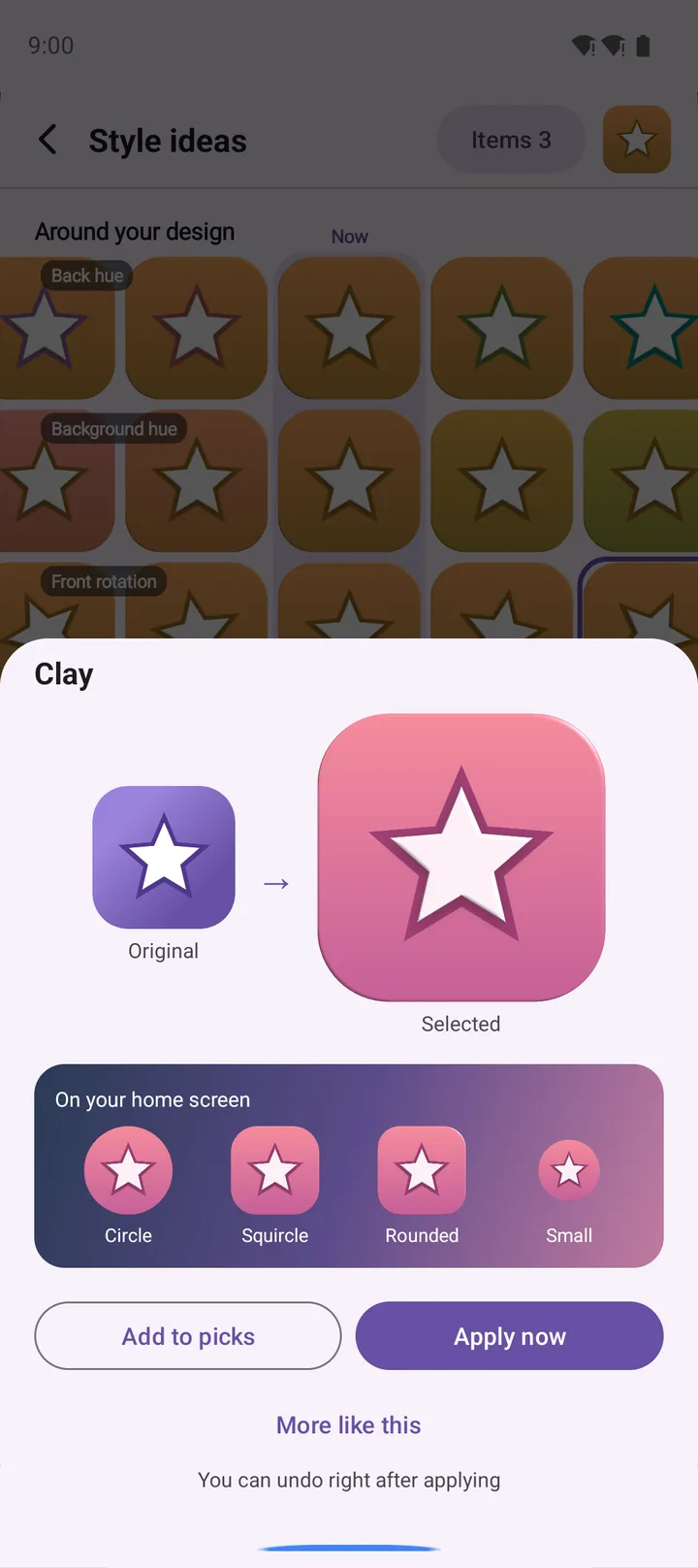 Card detail — compare with original, home screen shape preview