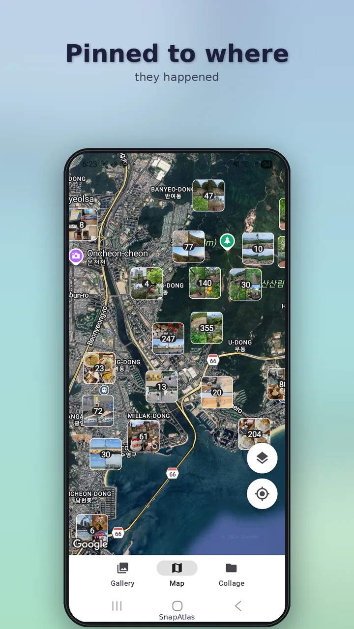 Photo clusters on the map