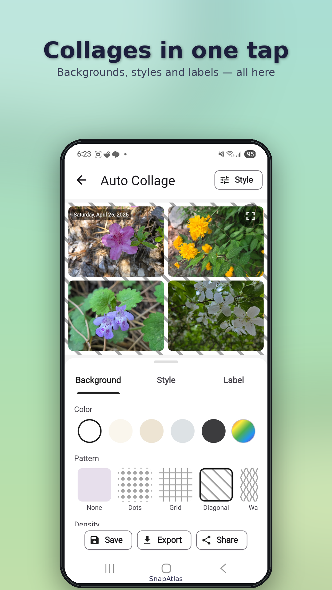 Auto collage preview with style adjustments